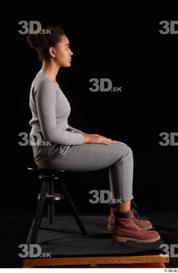 Whole Body Woman Black Sweatshirt Trousers Average Sitting Studio photo references