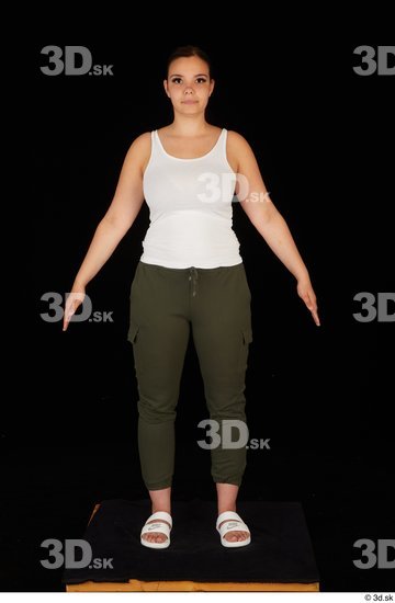 Whole Body Woman White Casual Trousers Chubby Standing Studio photo references