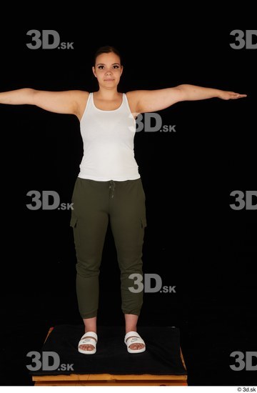Whole Body Woman T poses White Casual Trousers Chubby Standing Top Studio photo references