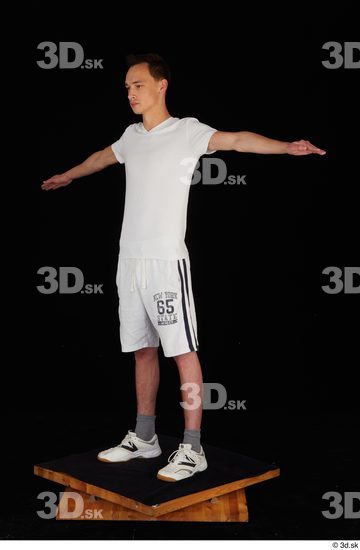 Whole Body Man T poses White Sports Shirt Shorts Slim Standing Studio photo references