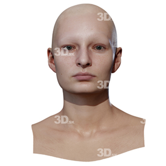 Head Woman White Bald 3D Retopologised Heads
