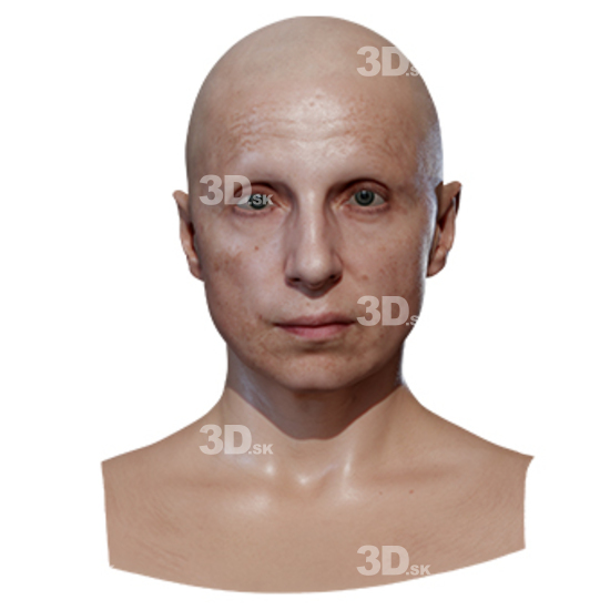 Head Woman White Bald 3D Retopologised Heads