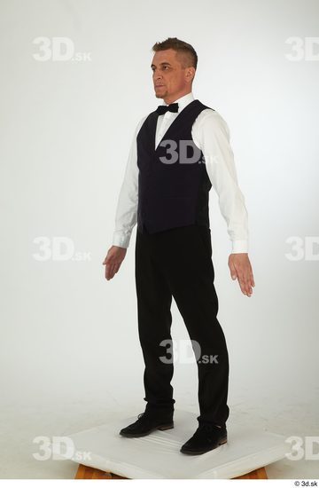 Whole Body Man White Shoes Shirt Trousers Vest Slim Standing Studio photo references