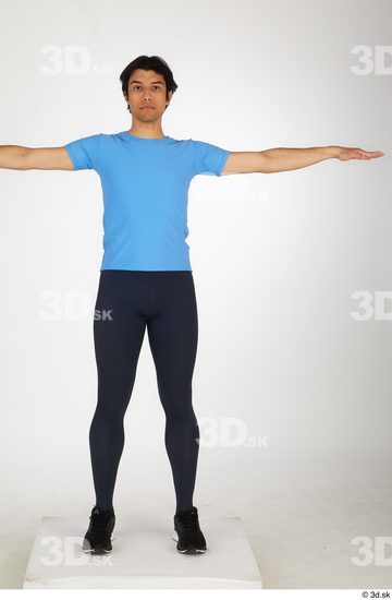 Whole Body Man T poses White Sports Shirt Slim Standing Leggings Studio photo references