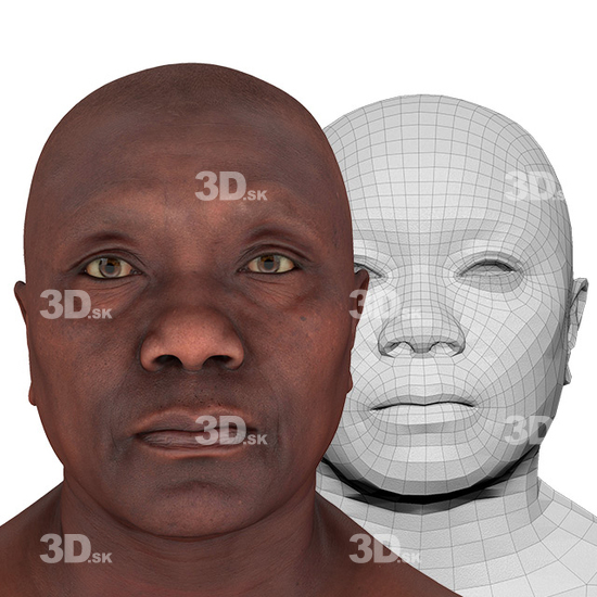 Head Woman Black Bald 3D Retopologised Heads