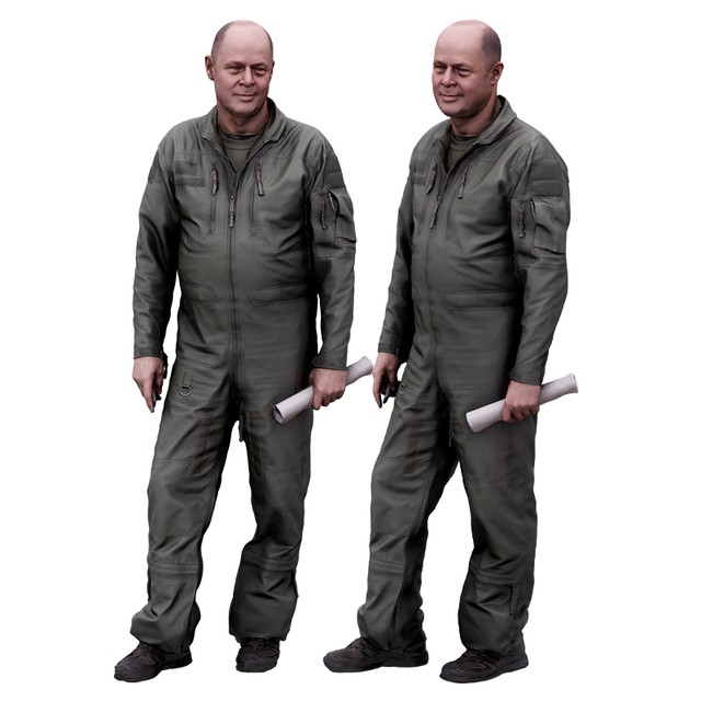 Whole Body Man White Army Overweight Bald 3D Cleaned Raw Bodies