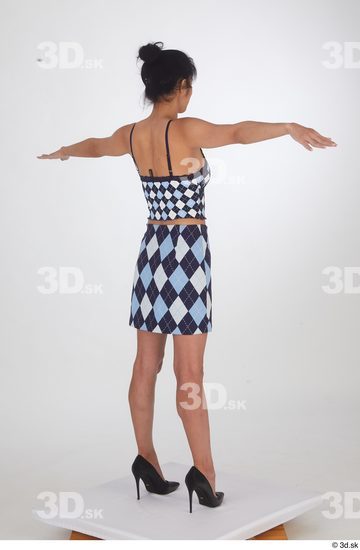 Whole Body Woman T poses White Casual Skirt Slim Standing Top Studio photo references