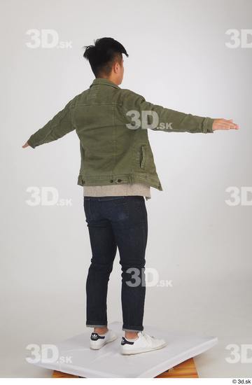Whole Body Man T poses Asian Casual Shirt Sweater Jeans Jacket Slim Standing Studio photo references