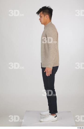 Whole Body Man Asian Casual Shirt Sweater Jeans Slim Standing Studio photo references