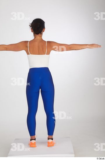 Zuzu Sweet blue leggings orange sneakers sports standing t poses t pose white top whole body  jpg
