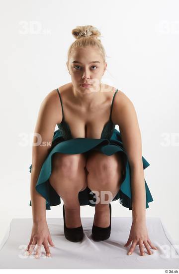 Whole Body Woman White Slim Kneeling Studio photo references