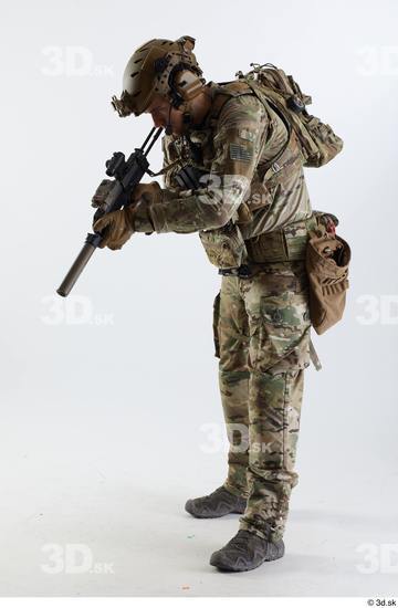 Whole Body Man Pose with machine rifle White Army Athletic Studio photo references