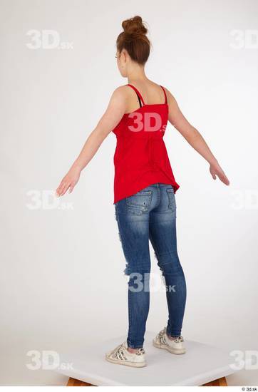 Whole Body Woman White Casual Jeans Slim Standing Studio photo references