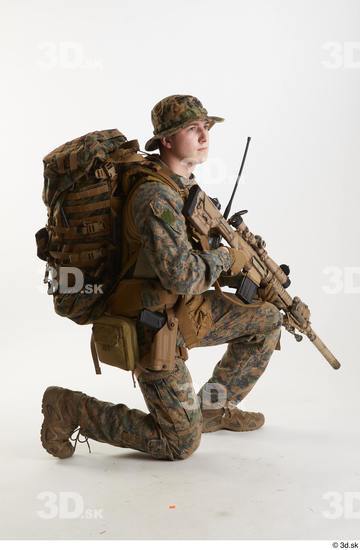 Whole Body Man Army Uniform Athletic Kneeling Studio photo references
