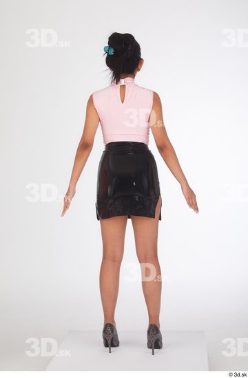 Killa Raketa black glitter high heels black shiny faux leather mini skirt casual pink high neck sleeveless top standing whole body  jpg