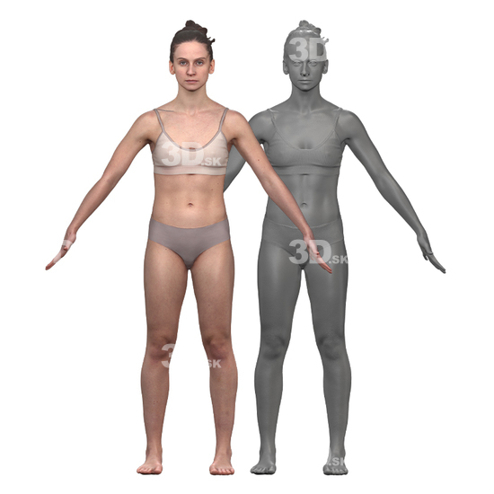 Whole Body Woman White Underwear 3D Clean A-Pose Bodies
