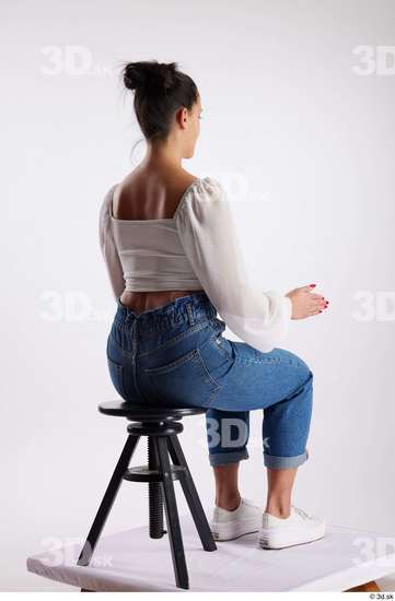 Whole Body Woman White Casual Slim Sitting Studio photo references