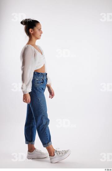 Whole Body Woman White Casual Slim Walking Studio photo references
